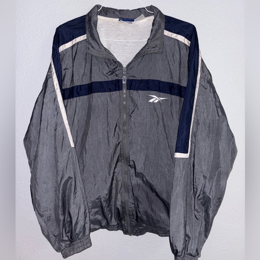 Vintage 80’s Reebok Men's Gray and Blue Jacket
